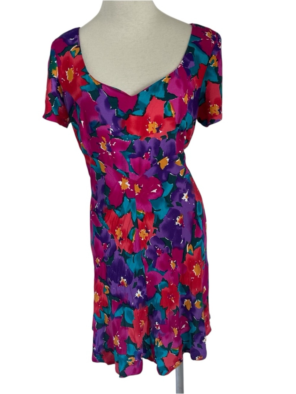 Vintage Paris Blues Multicolor Floral Mini Dress Whimsigoth Grunge 90 Y2K Skater - Picture 6 of 11